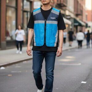 Amazon Men's Blue Grey High Visibility Reflectare Safety Delivery Vest Size M/L